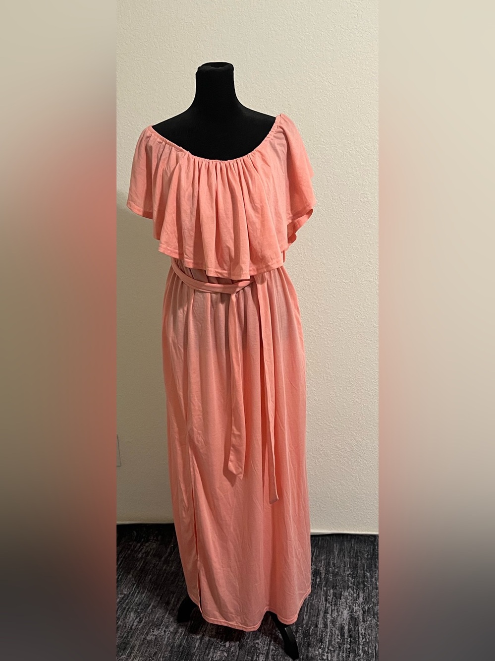 Pinup Fashion Coral Pink Off-Shoulder Maxi Dress Size 16 NWT